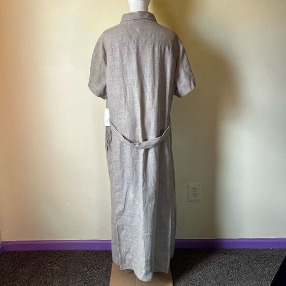 Vintage 90s Andrea Viccaro 100% Linen Maxi Shirt Dress NWT Tan Gray XL Oversized - Picture 4 of 10